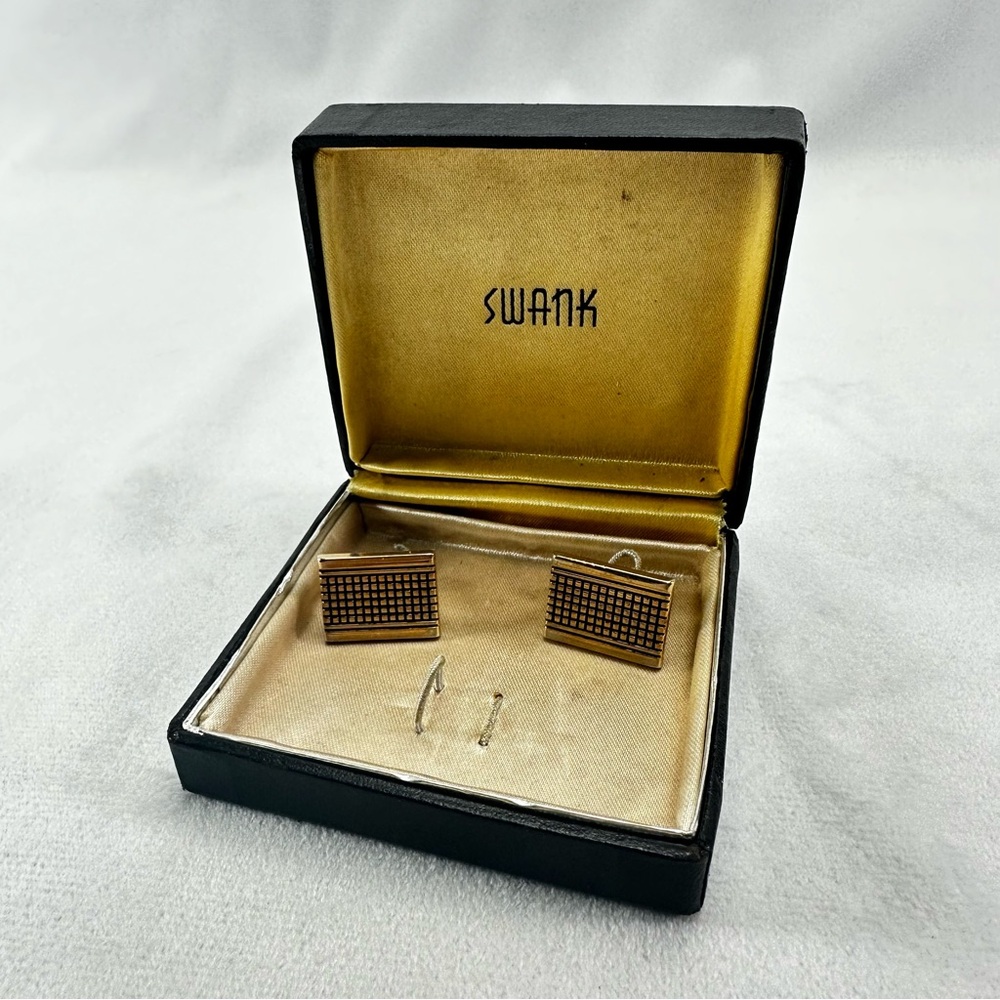 Swank Cuff Sleeves Cufflinks Gold Square Rectangular Formal Business Box Men's